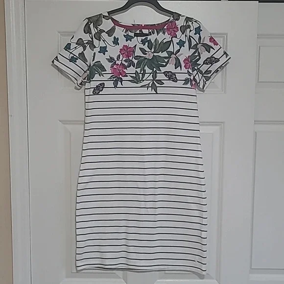 Joules Riviera Striped and Floral Printed Shift Dress - Size 6 - Picture 2 of 11